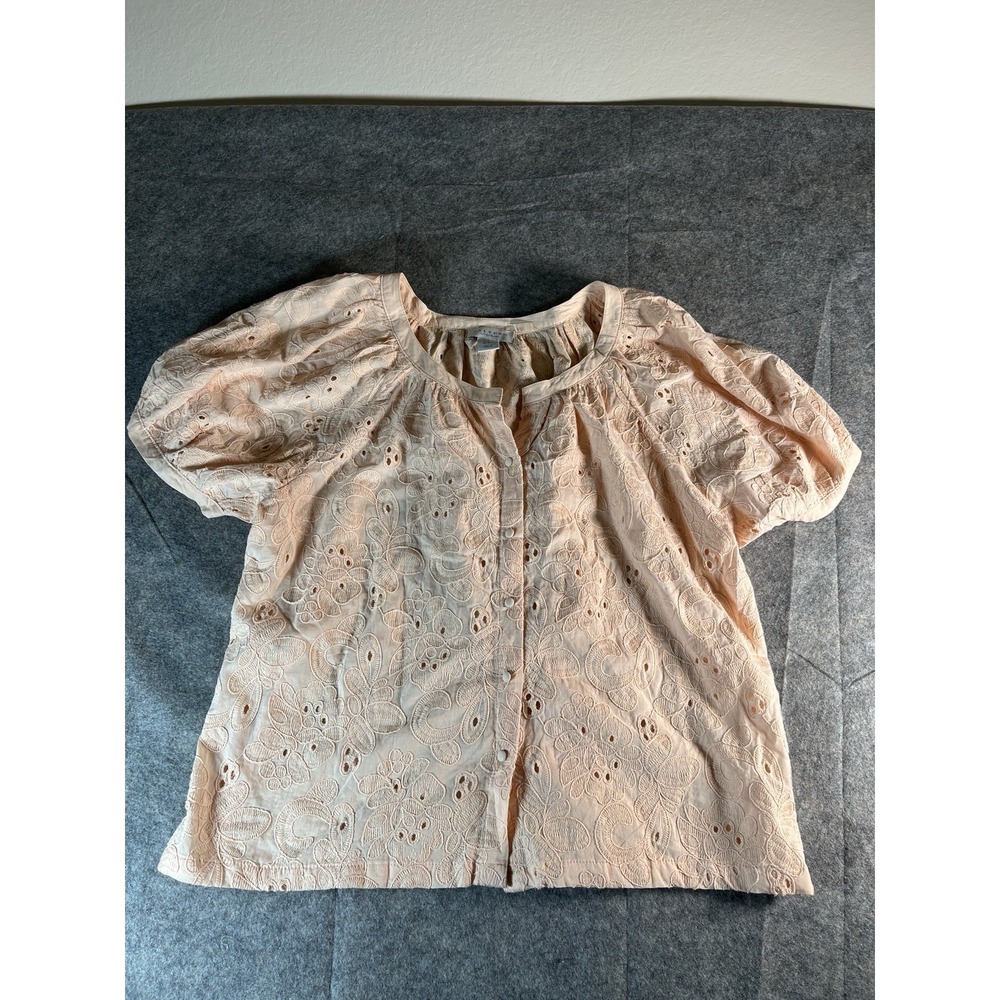 Calypso St Barth Peach Cotton Eyelet Puff Sleeve Top Blouse Women's XL 770